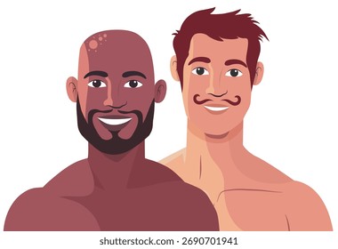 Dos hombres felices de pie cerca mostrando amistad y afecto