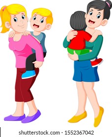 Two happy mother holding her child