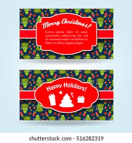 Two Happy New Year and Merry Christmas card set or banner set vector illustration