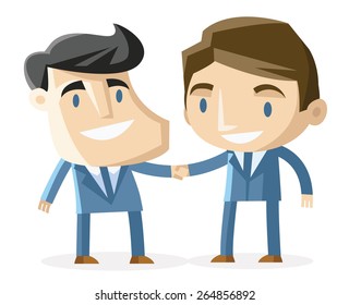 two happy office workers shaking hands