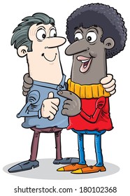 Two happy people socialize.