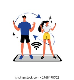 Two Happy People Using Fast Internet For Chatting Flat Vector Illustration