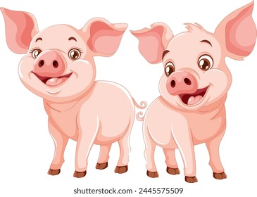 Two happy piglets illustrated in a playful style.