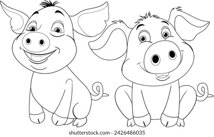 Two happy piglets in a playful vector illustration.