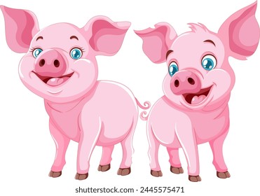 Two happy piglets smiling in a vector illustration.