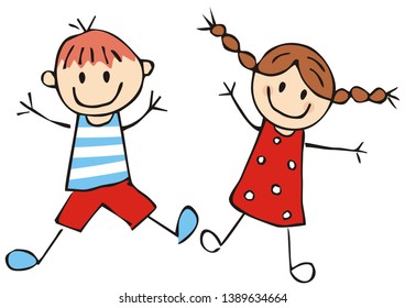 Two Happy Preschool Kids Little Girl Stock Vector (Royalty Free ...