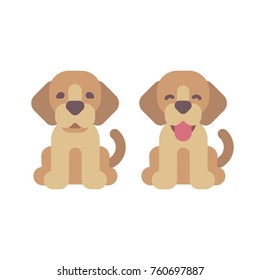 Two happy puppies flat illustration. Cute pets icons