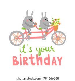 Two happy rabbits with tandem