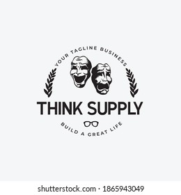 Two happy and sad mask with sunglasses for clothing logo