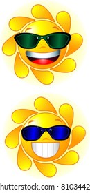 Two happy and shiny Sun with sunglasses
