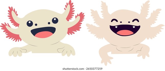 Two Happy Smiling Axolotls hand drawn