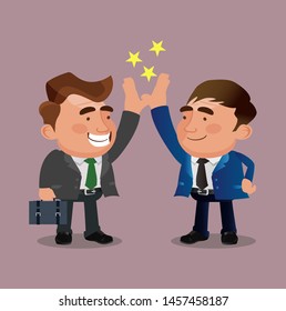 Two happy smiling office workers characters high five.