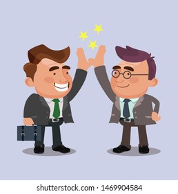 Two happy smiling office workers characters high five.