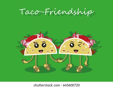 Two Happy Tacos Holding Hands. Vector Illustration