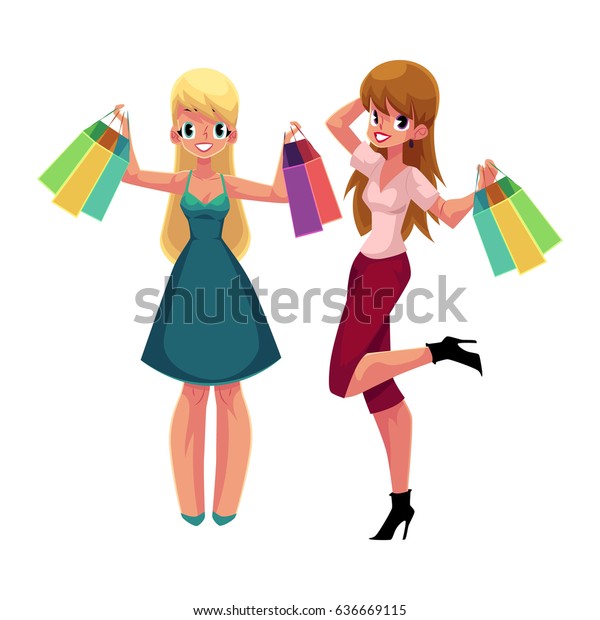 Two Happy Women Girls Friends Shopping Stock Vector (Royalty Free ...