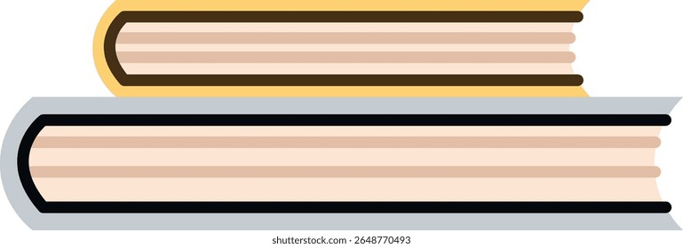 Two hardcover books stacked with visible spines in a flat style. The books are arranged horizontally with detailed bindings. Cartoon vector illustration.