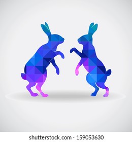Two hares love silhouettes