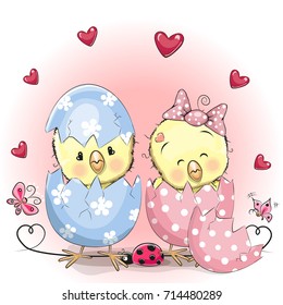 Two hatched chicks on a blue background