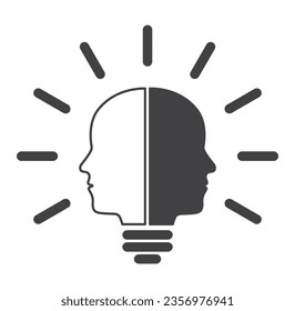 Two head black and white lightbulb concept icon