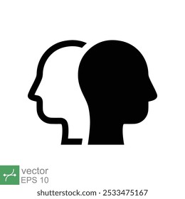 Two head icon. Simple flat style. Human profile, opposite, psychology, duality, double, paradox, diversity, tolerance and opposites concept. Vector illustration isolated on white background. EPS 10.