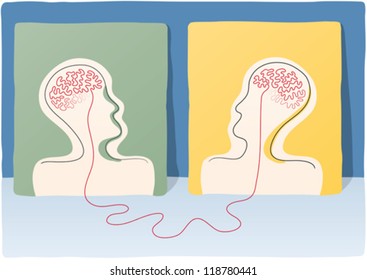 Two head, same thought, vector illustration