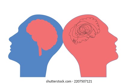 Two Head silhouette.
two-faced. Split personality.mood disorder.Mental health,Dual personality idea concept.