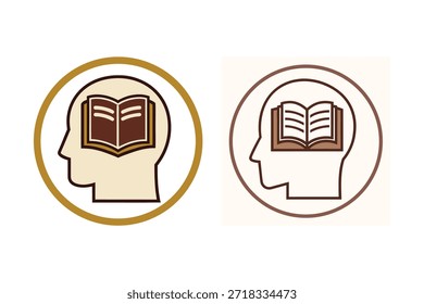Dos siluetas de cabeza con libros en el interior que representan el conocimiento y los conceptos de aprendizaje