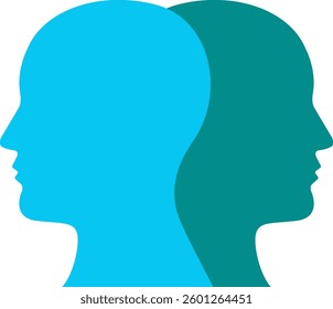 Two head silhouettes on a white background. Psychology, diversity, tolerance and opposites concept. Vector illustration