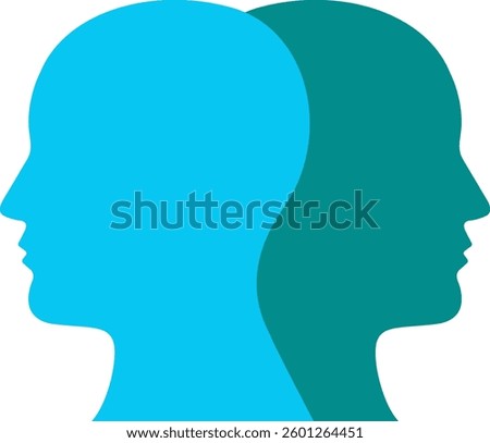 Two head silhouettes on a white background. Psychology, diversity, tolerance and opposites concept. Vector illustration