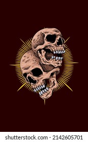 Two head skull vector illustration