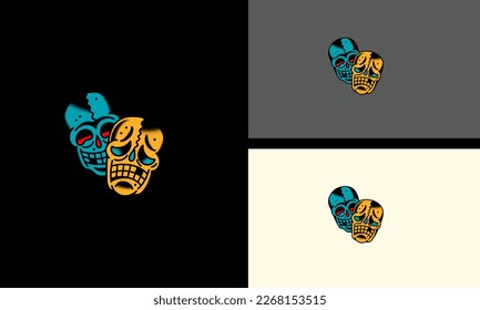 two head skull vector illustration tattoo design