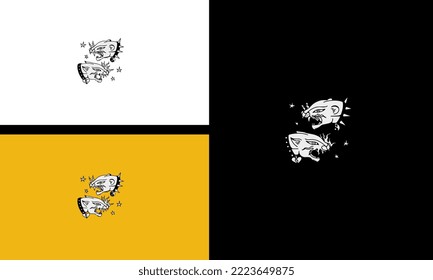 two head tiger with fangs vector outline design