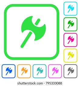 Two headed battle axe vivid colored flat icons in curved borders on white background