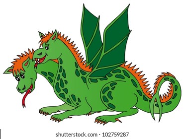 Two headed dragon - vector illustration.