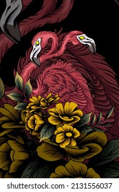 Two headed flamingo vector illustration
