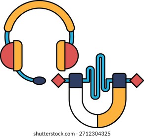Se muestran dos auriculares, uno con un micrófono y el otro con un micrófono y un altavoz. Los auriculares son en blanco y negro