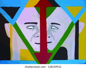two heads, abstract painting