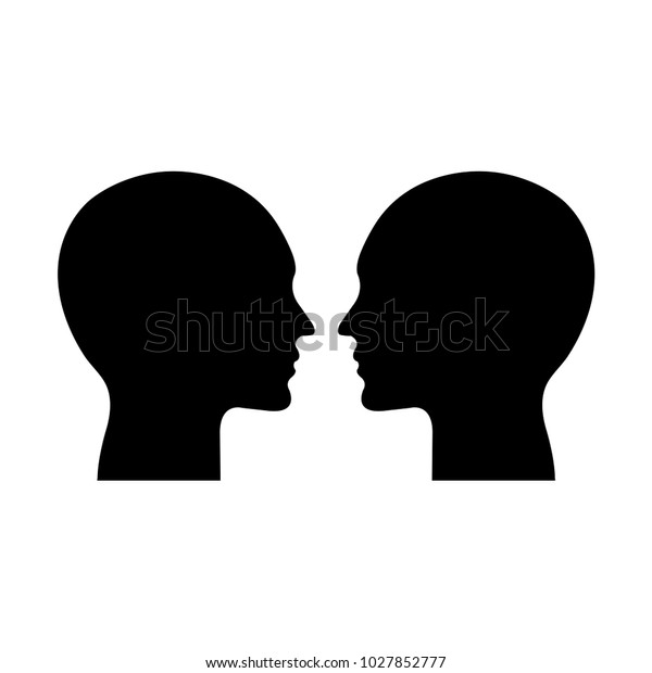 Two heads facing each other. Vector, Isolate\
on white background.