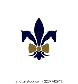 two heads of horses in profile. Logo, banner, emblem with tie and ribbon scroll. EPS 10