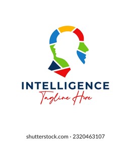 two heads human intelligence logo design