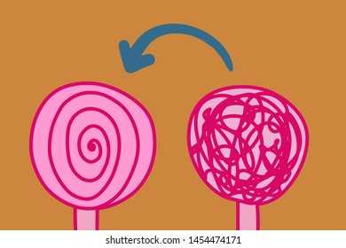 Two heads psychotherapy scheme hand drawn vector illustration in cartoon style lollipop sweets