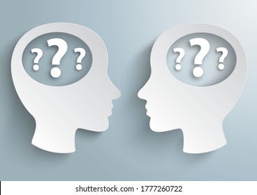 Two heads with questions on the gray background. Eps 10 vector file.