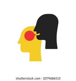 two heads with talk bubble like gossip icon. flat cartoon trend modern simple secret whisper logotype graphic art design isolated on white background. concept of spreading rumors in society or slander