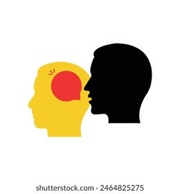 two heads with talk bubble like gossip icon. flat cartoon trend modern simple secret whisper logotype graphic art design isolated on white background.