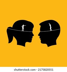 Two Heads Thinking On A Tightrope Where They're Both In Love-vector T-shirt Fashion Design