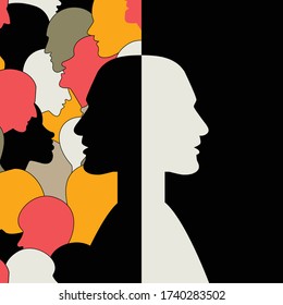 Two heads turned away from each other. Psychology, neurology concept.