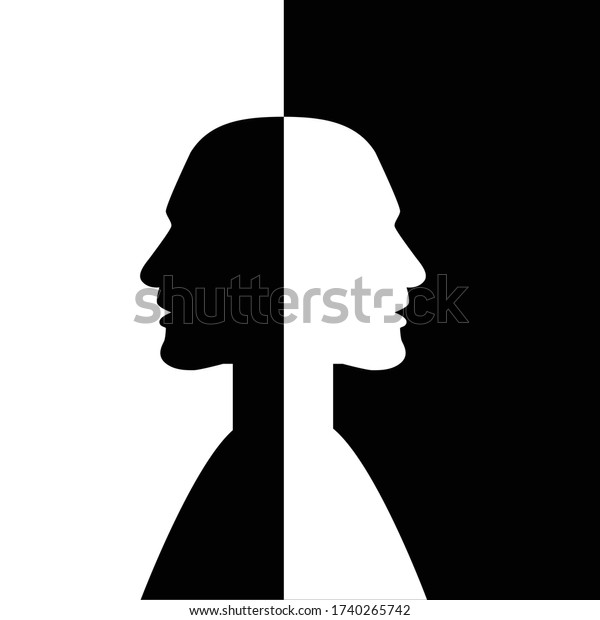 Two heads turned away from each other.\
Psychology, neurology\
concept.
