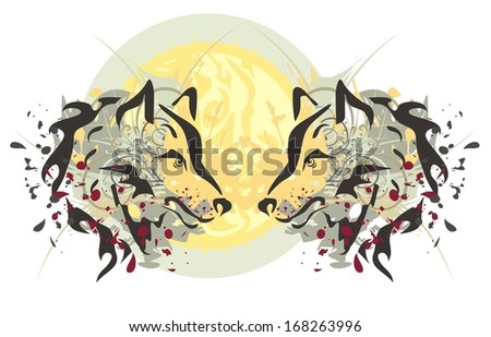 Two heads of a wolf and sun