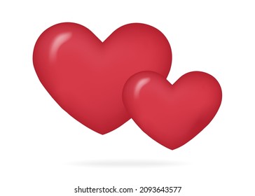 Two heart 3d realistic vector style isolated on white background for Valentines day, wedding, decoration gift. 10eps