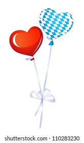 Two heart balloons. One in bavarian colors